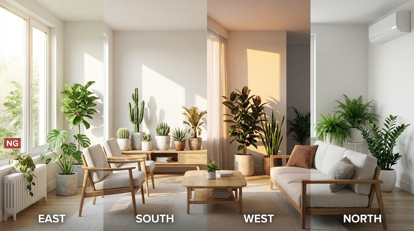【早見表】リビングの方角別おすすめ観葉植物＆NGな置き方