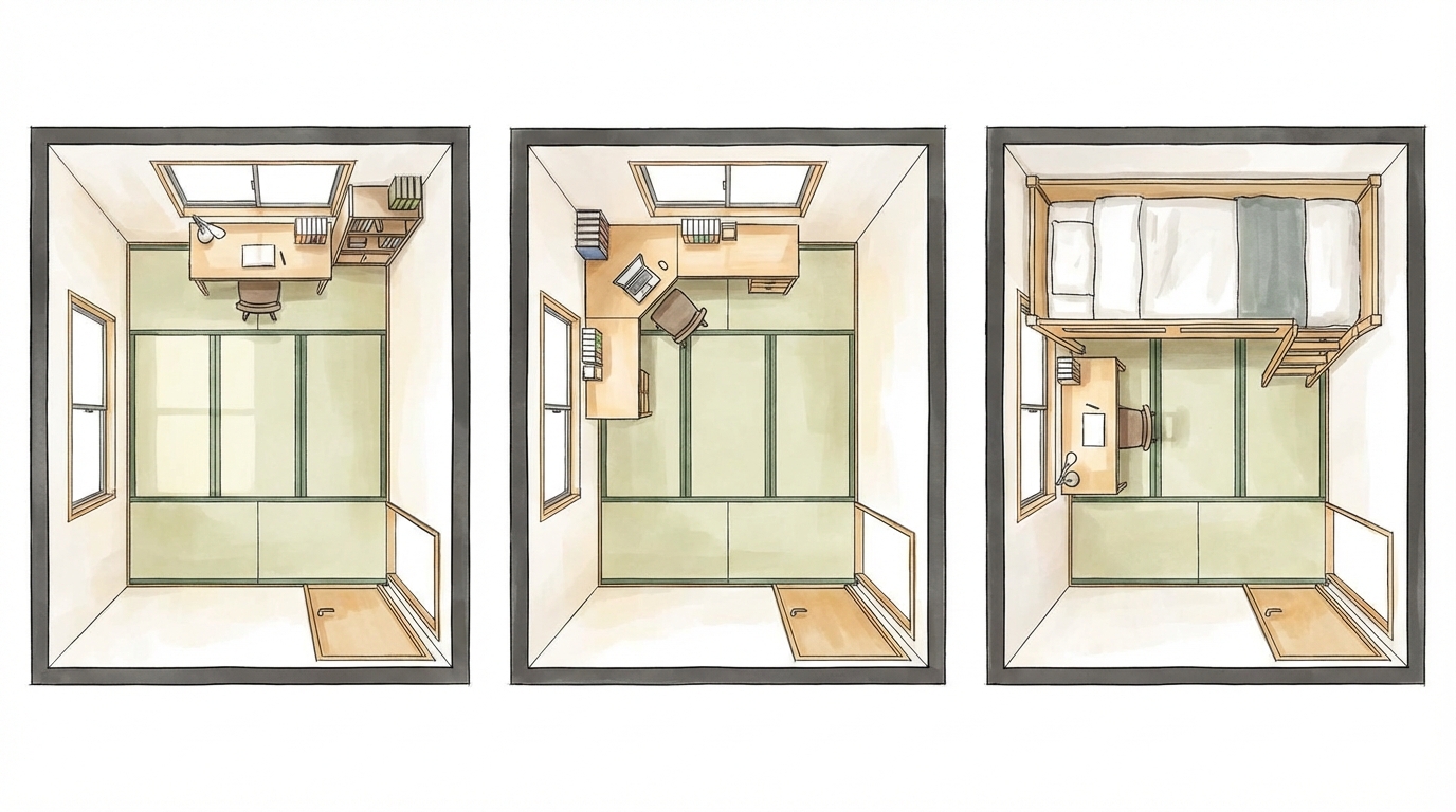 【図解】6畳子供部屋の学習机レイアウト3パターン