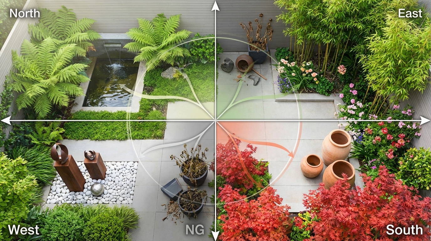 【方角別】風水で見る庭に置くべき植物・アイテムとNG配置一覧