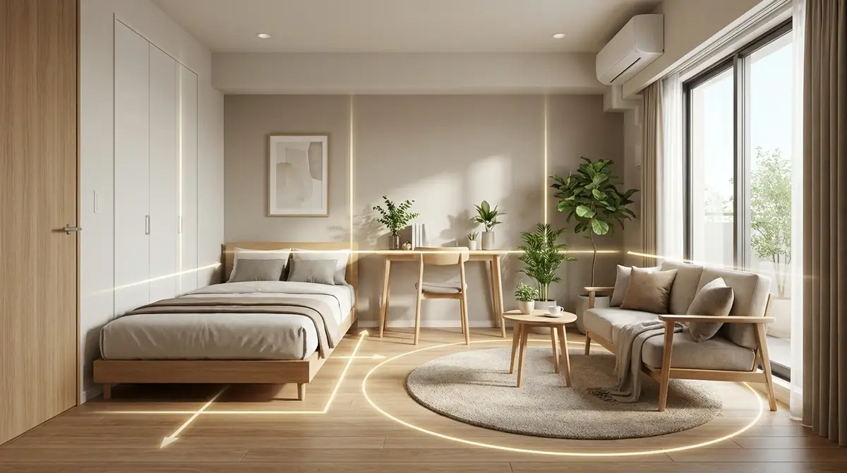 【図解】6畳ワンルームの風水レイアウト実例