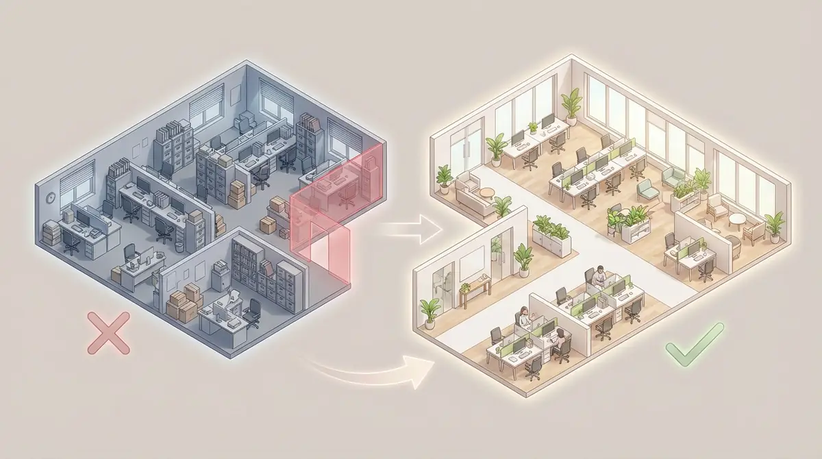 やってはいけないオフィスレイアウトNG5選と改善策【図解】